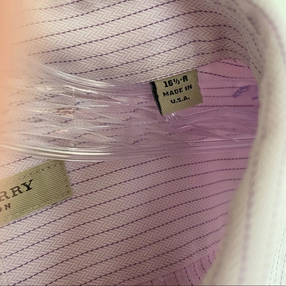 Burberry men’s long sleeve shirt SIZE 16-1/2 R light pink small stripe - Picture 8 of 10